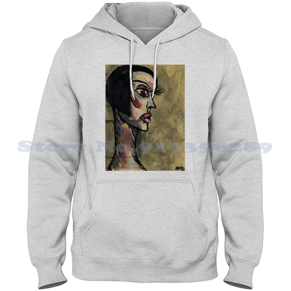 

Orly  Long Sleeve Hoodie Sweatshirt Fashion Portrait Acrylic Sketch Pose Abstract Womens Female Girls Model Silver Profile