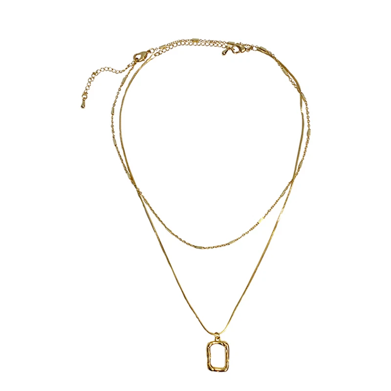 

Classic Double Layer Suit Gold Geometric Pendant Necklace For Woman Fashion Korean Star Same Jewelry Party Luxury Girls Necklace