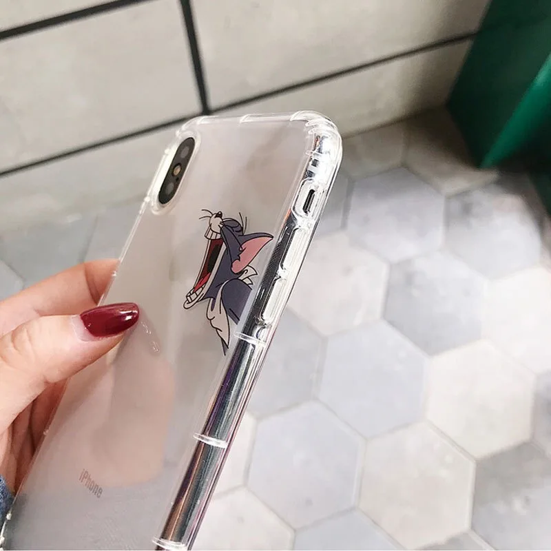 A pple 11S XR XS Max 6 6S Plus мягкий TPU прозрачный силиконовый чехол с котом и мышкой i Phone 7S 8S
