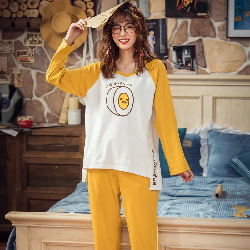 Большие размеры, M-XXL, женские пижамные комплекты, хлопок, одежда для сна, весна-осень, пижамы с длинным рукавом, пижамный комплект с круглым вырезом, женские пижамы - Цвет: A2697