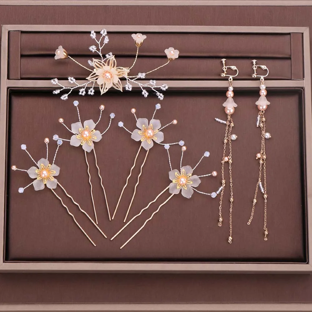 Цветочные жемчужины длинные кисточки для волос шпильки в старинном стиле Hanfu