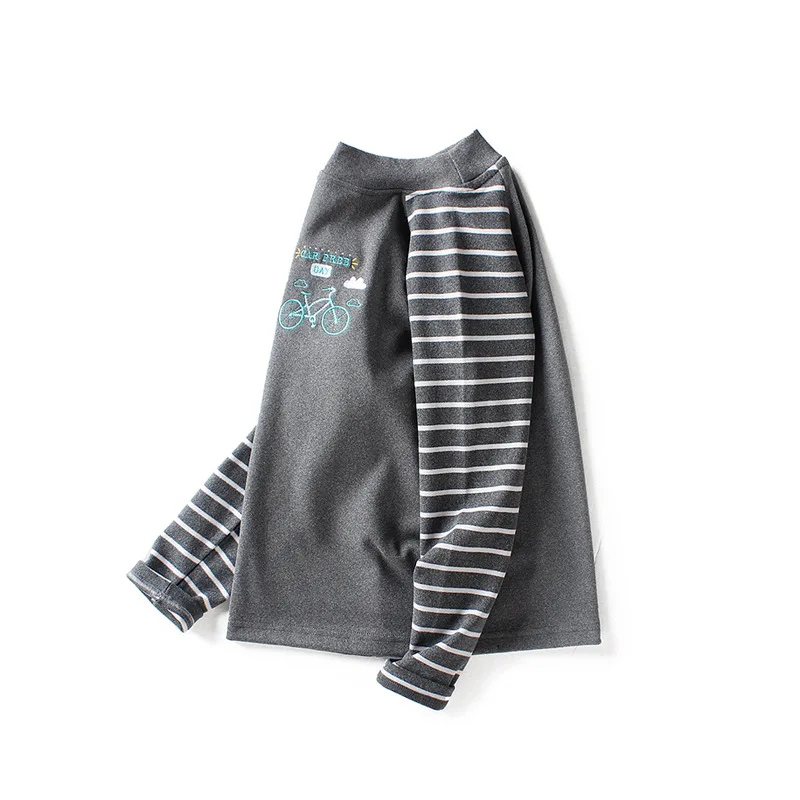 

4-12 Age boys girls autumn winter thermal underwear bottoming shirt cartoon embroidery plus velvet Korean quality child clothing