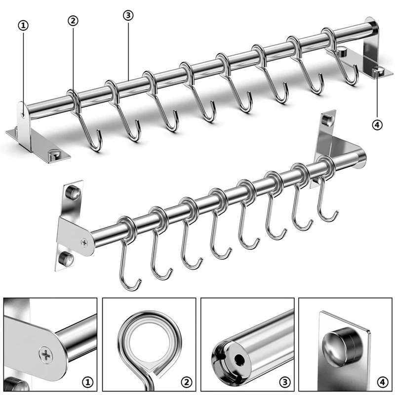 

Stainless Steel Movable Hanging Bar Kitchen Bathroom Hook Hanging Rack
