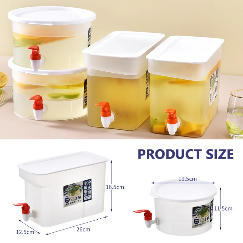

Round/Rectangular Cold Kettle With Faucet Fruit Juice Dispenser Bucket Refrigerator Cool Kettle Large Capacity Water Jug Kitchen