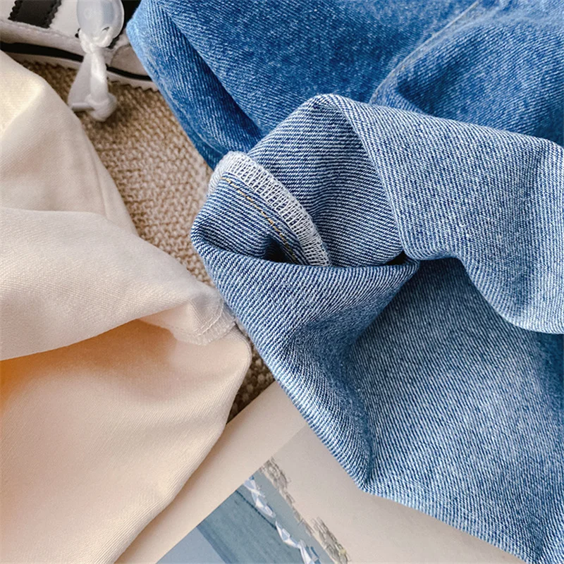 

Korean style fashion girls boys denim calf-length pants spring autumn 2021 unisex children loose cropped trousers