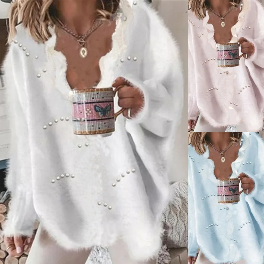 

Autumn Hooded Pullover Print Casual Cotton Knitted Round Neck White Sweater