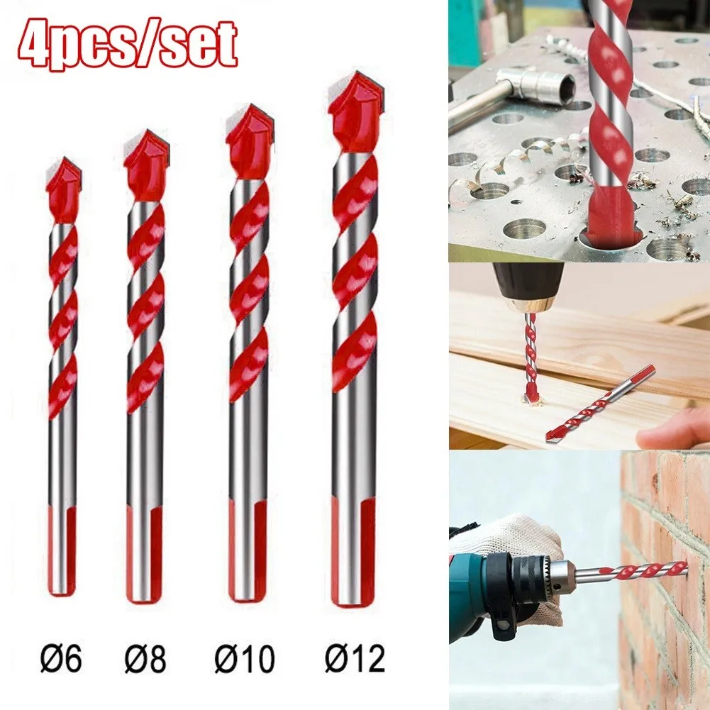 

Punching Drill Bit Set Tile 4PCS Carbide Tip Ceramic Drill Bits Drilling