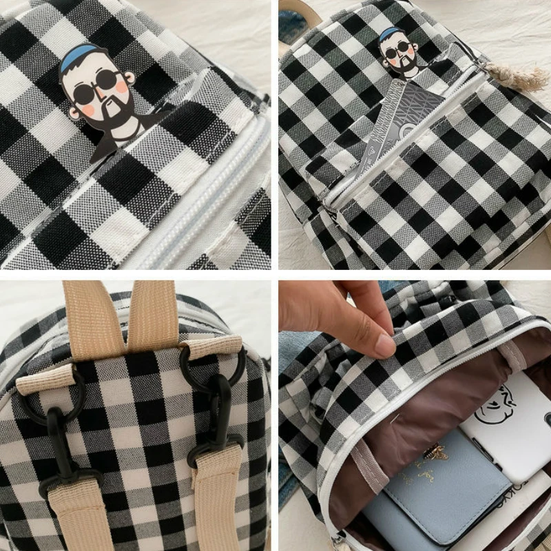 

Backpacks Women Plaid Small Backpack Appliques Sweet Kawaii Girls Simple Ins All-match Chic Womens Fashion Korean Style Ulzzang