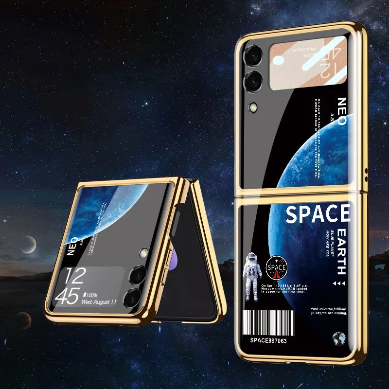 

Чехол с рисунком планеты для Samsung Galaxy Z Flip 3 5G, чехол для телефона из жесткого стекла для Z Flip3