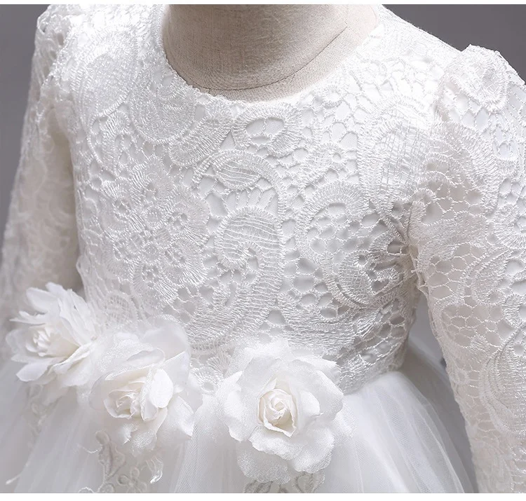 Классическое зимнее кружевное детское платье принцессы с длинным рукавом и