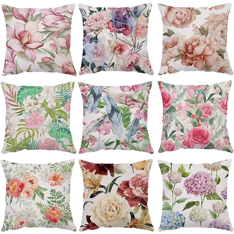 

High Quality Wholesale Floral Pattern Soft Plush Cushion Cover Rose Flower Pattern Throw Pillowcase Sofa Decorative Coussines