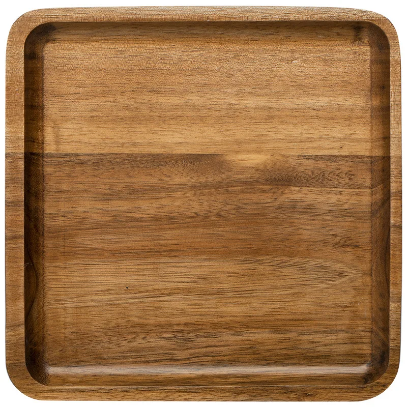 

Acacia Square Plate Breakfast Bread Plate Saucer Tea Tray Dessert Dinner Plate Tableware Whole Wood Fruit Dishes