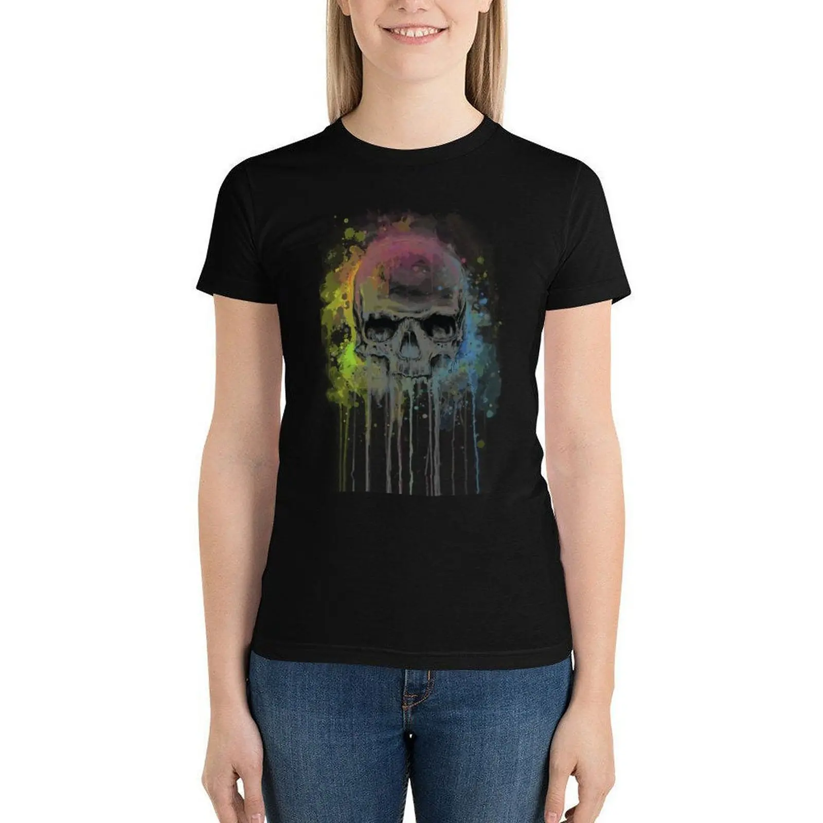 

Женская футболка со скелетом, новая модная повседневная хлопковая футболка, футболка с круглым вырезом и коротким рукавом, женская футболк...