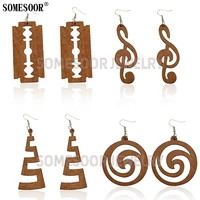 somesoor laser cutting music notation razor shape high quality natural wood dangle drop earrings for african women fashion gifts