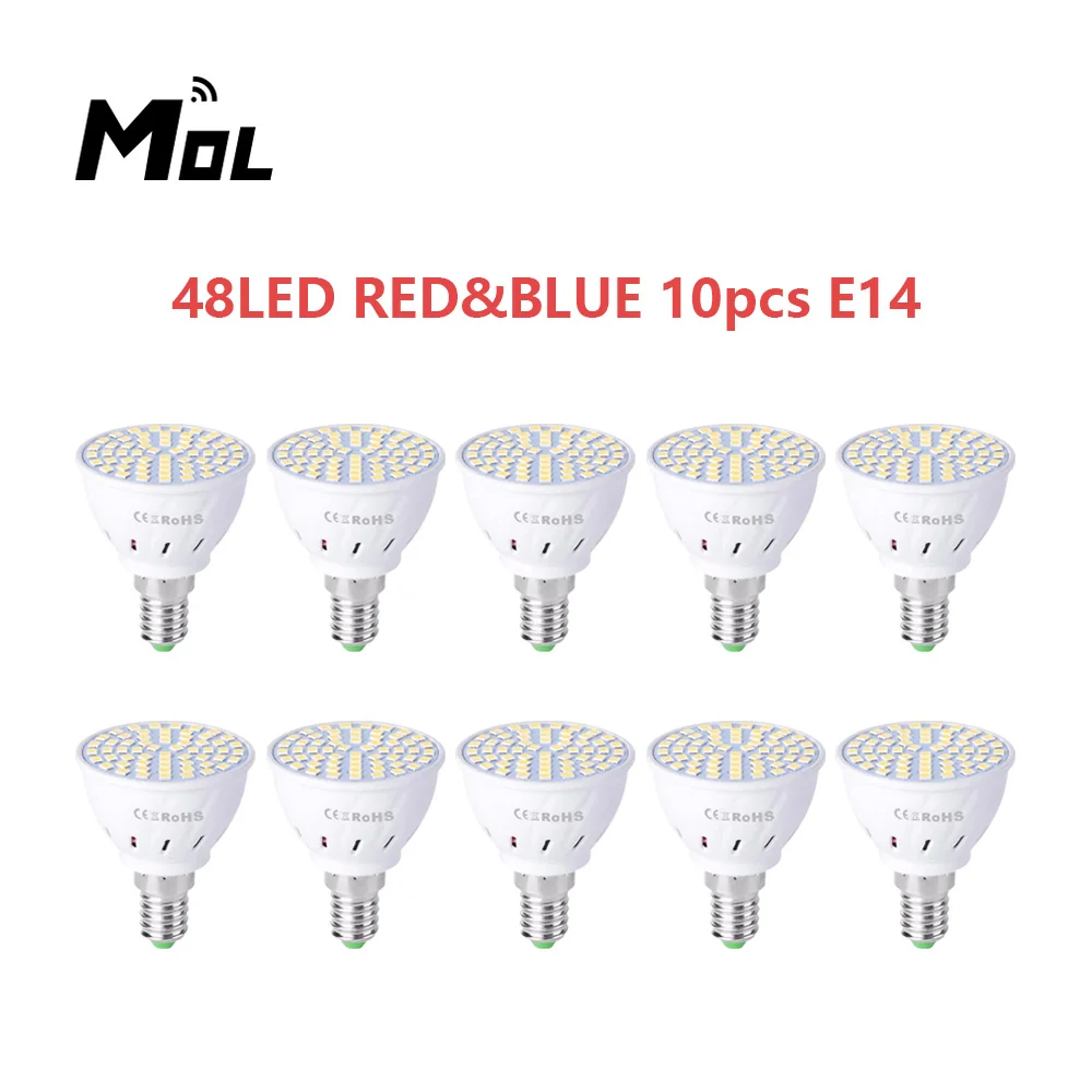 

MOL 10pcs plant lamp cup E14 plant growth 220V leds plant fill light Phyto 48 Led Grow Bulb Red Blue Spectrum