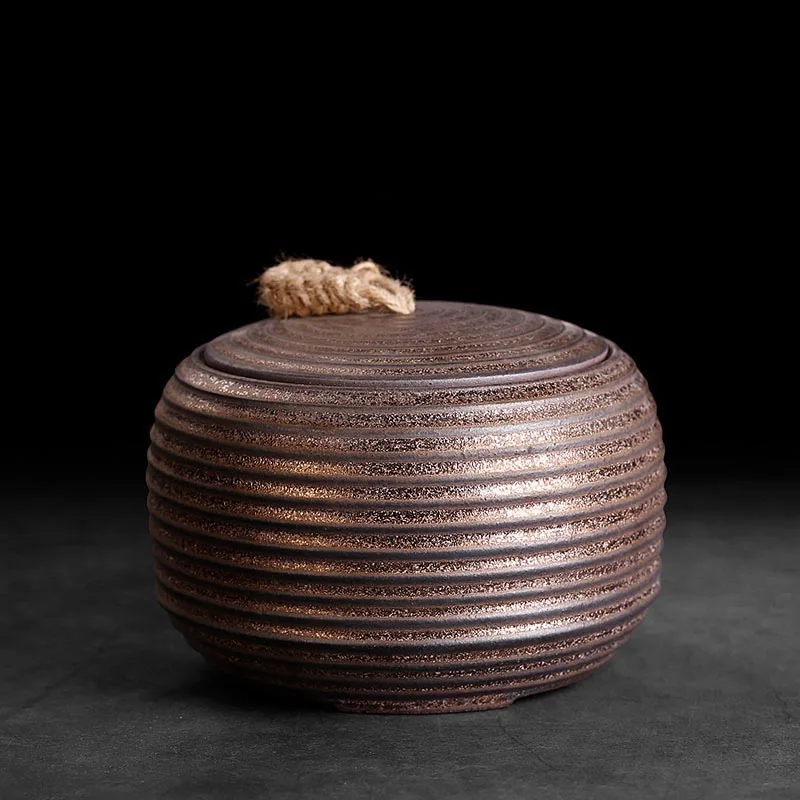

Creative Tea Storage Caddy with Lid Kit Ceramic Coarse Pottery Seal Jar Vintage Tea Cans Box Teaware Accessories Container Decor