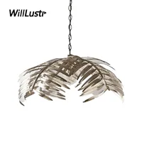 Creative Iron Palm Leaf Pendant Lamp Hotel Homestay Restaurant Living Dining Bedroom American Country Style Metal Hanging Light