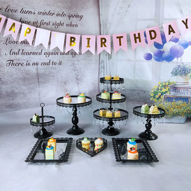 Белое золото зеркало металлическая для подставки пирожных свадьбы дня рождения