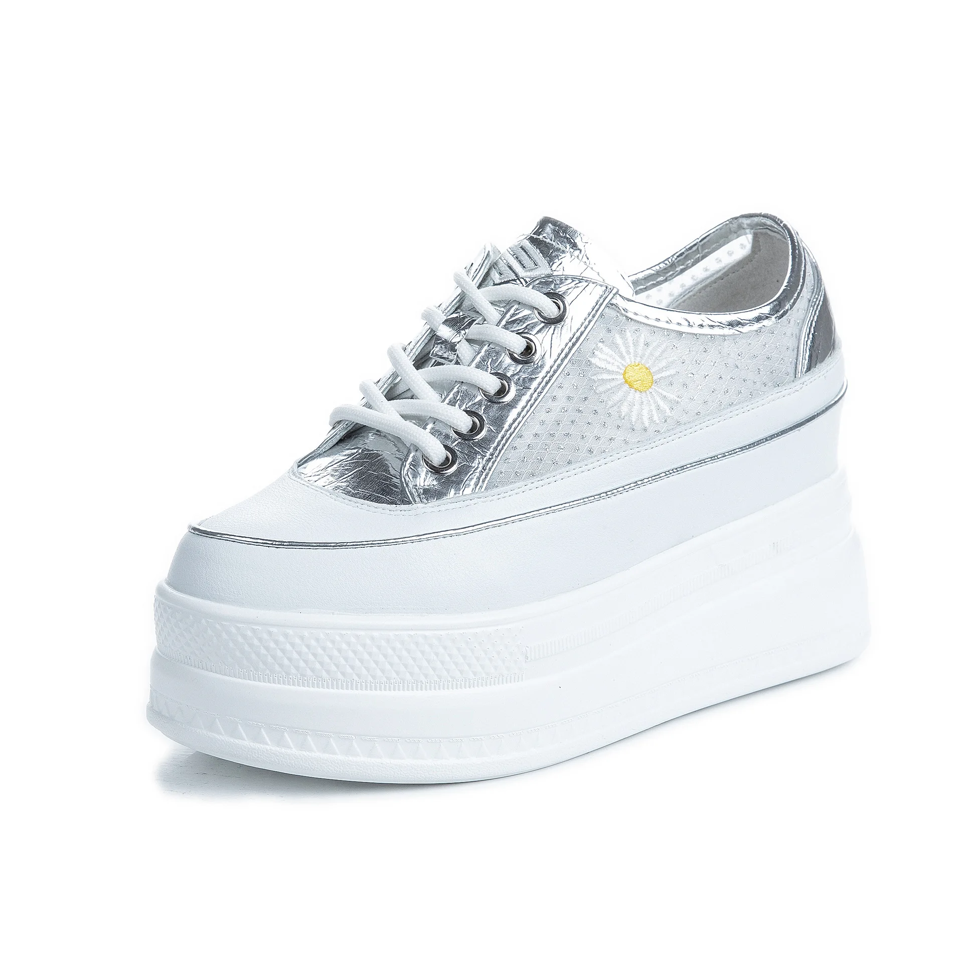 

Elevator Leather Platform Shoes 2020 Spring Casual All-match Silver Color Women's Shoes 8cm Increased White Shoes