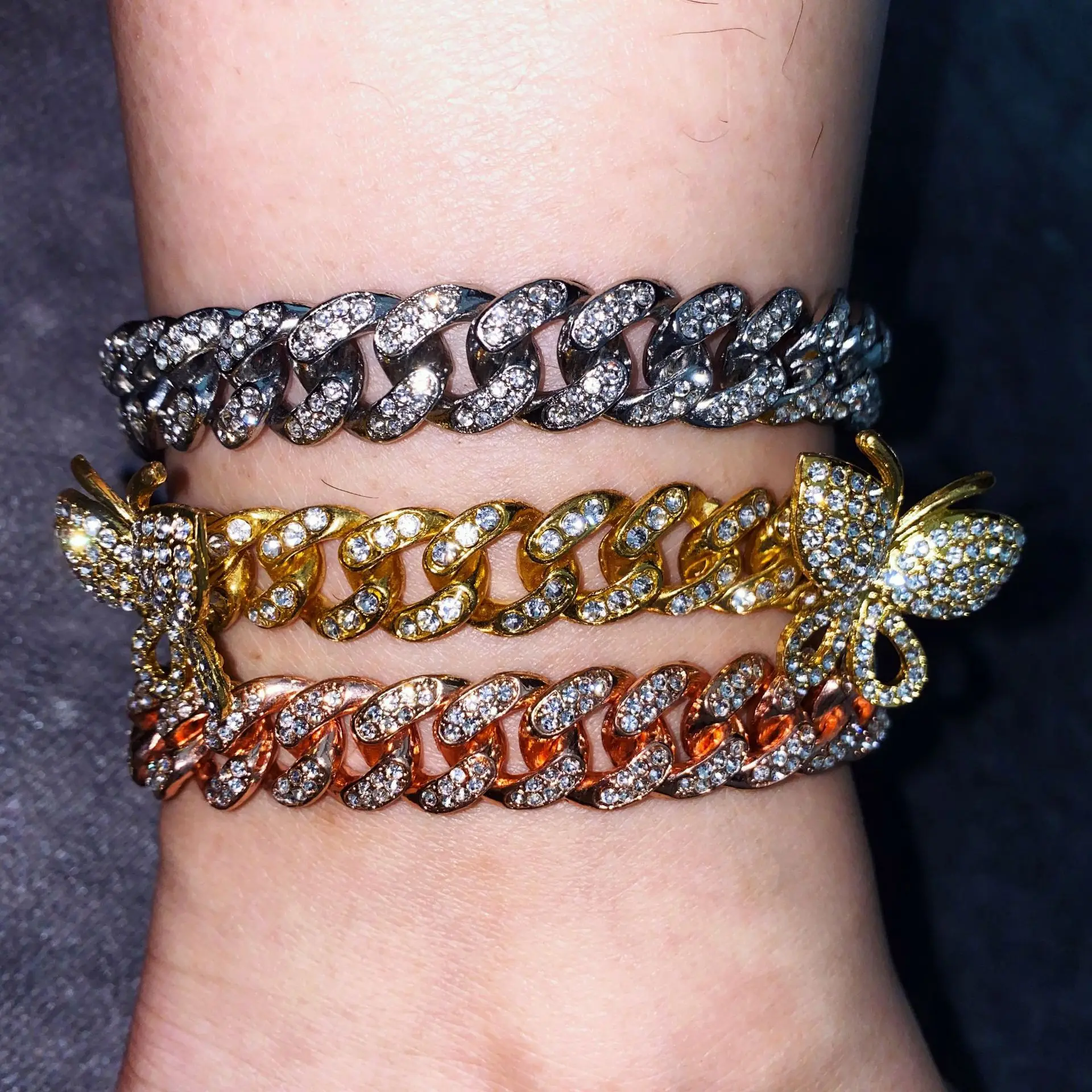 2021 New Trendy Hig Quality Hip-hop Butterfly Cuban Anklet Chain,Crystal Shiny Butterfly High-Quality  Anklet For Women Friends