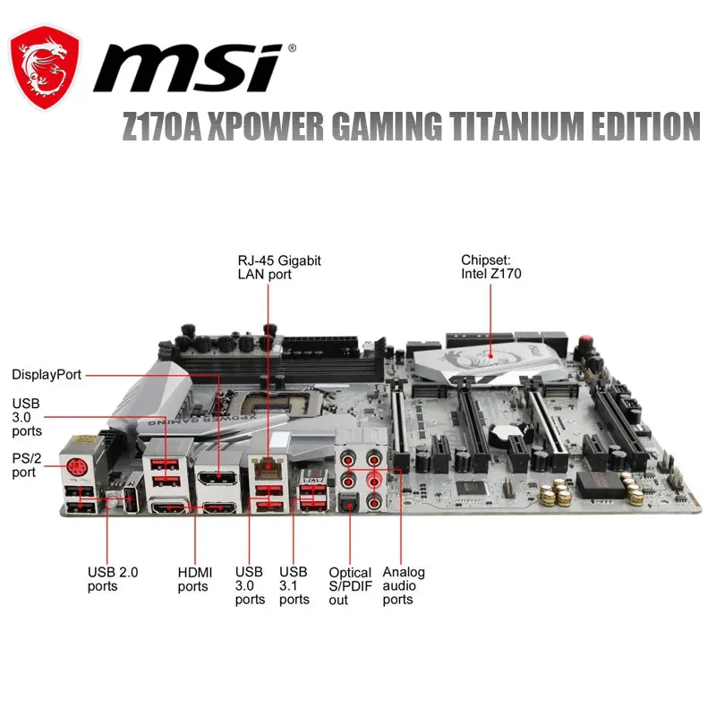 Bestellen Motherboard MSI Z170A XPOWER GAMING TITAN EDITION LGA1151 DDR4 64gb 6th USB 3,1 PCI-EX16 M.2 Desktop Intel Z170 Mianboard Verwendet