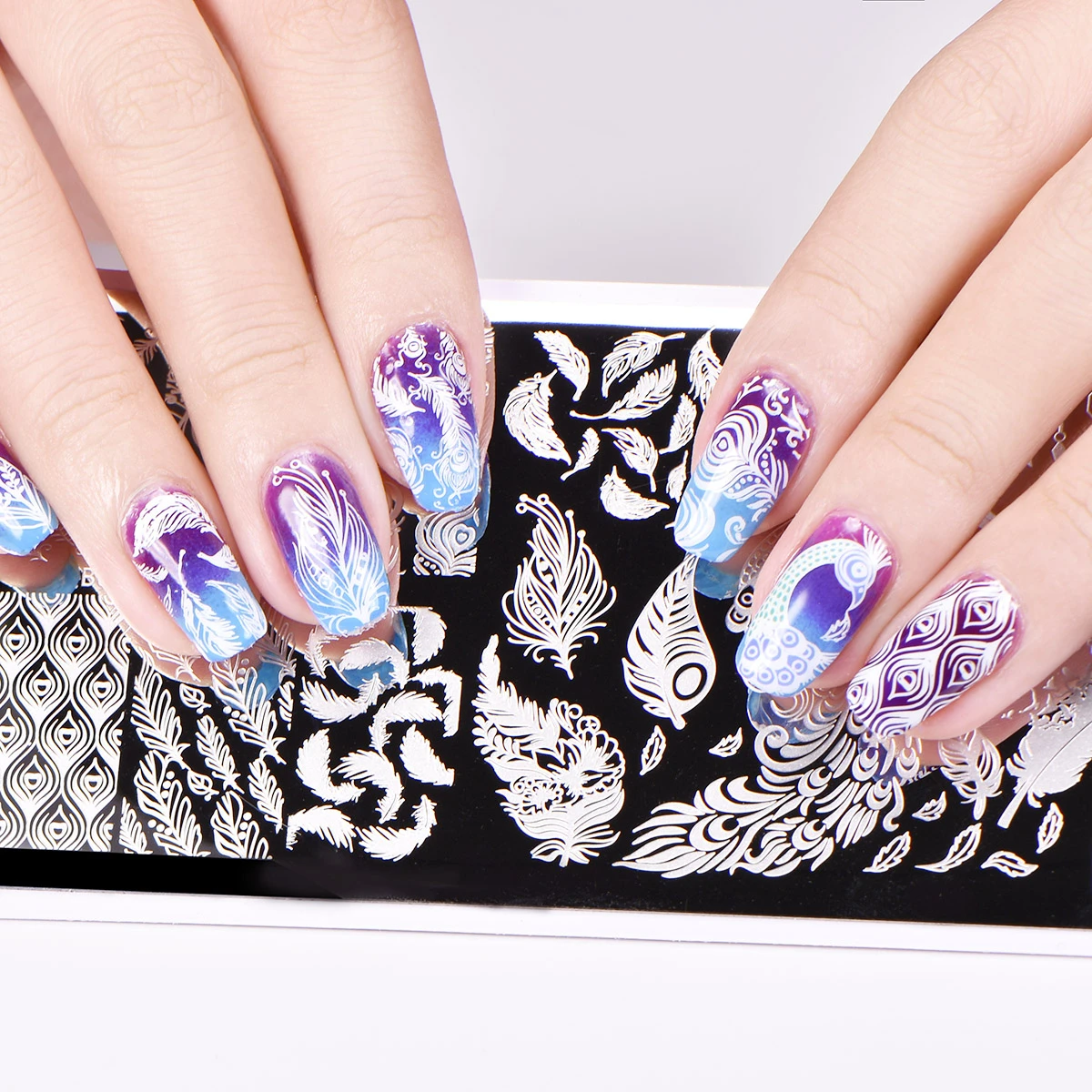 BeautyBigBang 6*12 см прямоугольная пластина для штамповки ногтей павлинье перо ногти