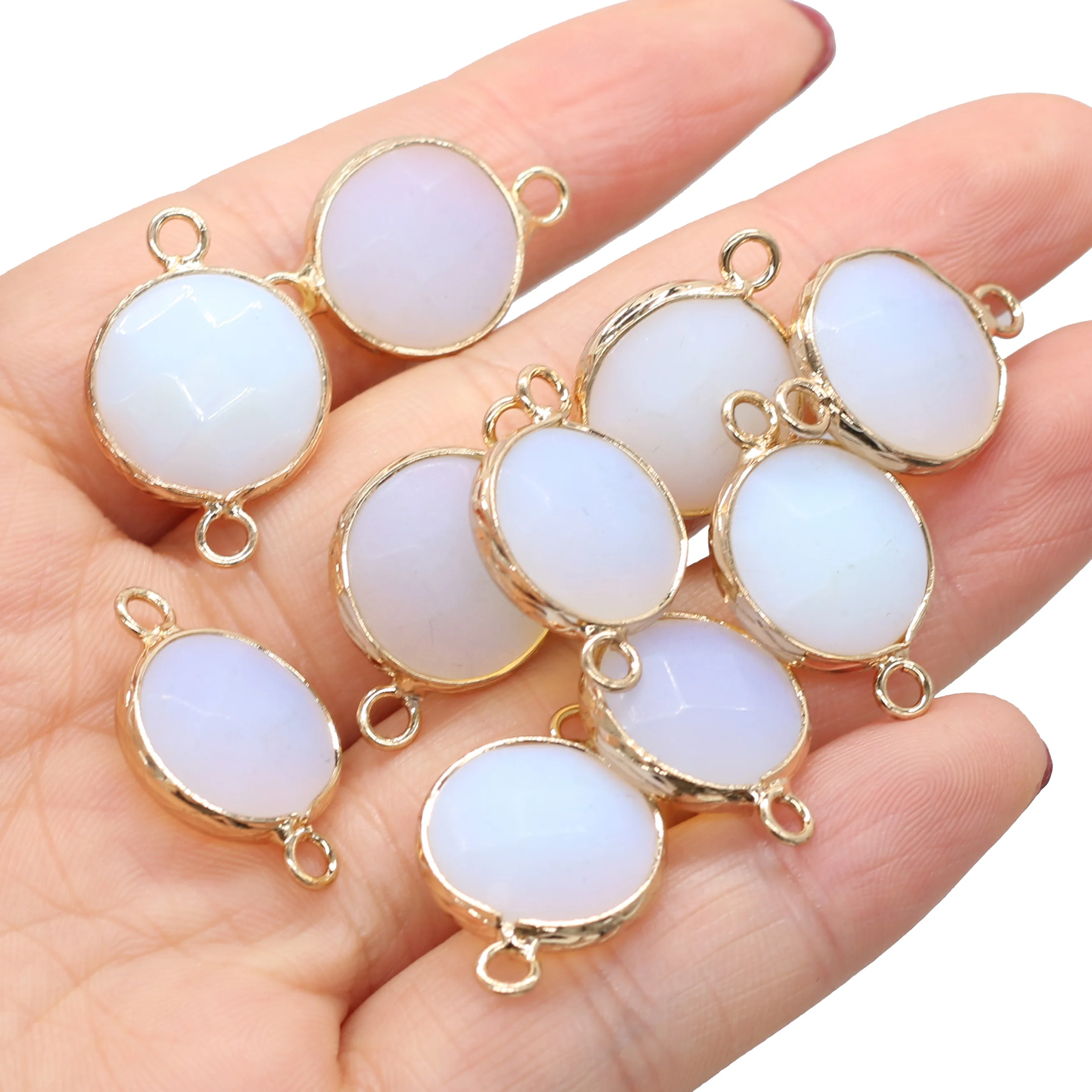 

Small Faceted Connectors Natural Stone Round Opal Pendants for Fashion Jewelry Making Necklace Bracelet Accessories
