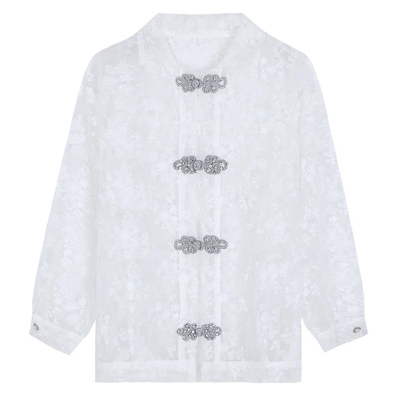 

European Station Summer New Lace Perspective Heavy Industry Sunscreen Clothing Women Loose Beaded Western Thin Shirt Jacket From