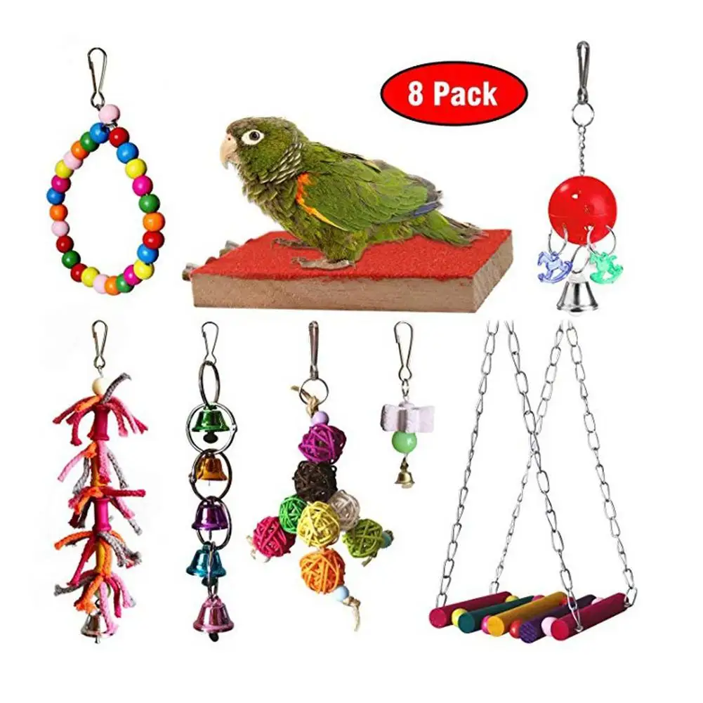 

LanLan 8pcs Bird Ladder Swing Toys Fun Colorful Hanging Bells for Bird Cages