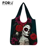 forudesigns day of the dead ladies fashion eco friendly bag sugar skull pattern tote women shopper bags woman storage shoulder