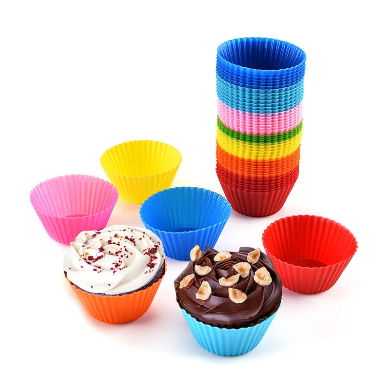 

12pcs/Set Silicone Baking Cake Molds Reusable Round Shaped Cupcake Maker Muffin Cupcake Home Kitchen Cooking Tools Random Colors