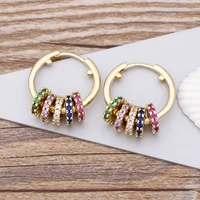 aibef fashion round colorful cubic zirconia dangle earrings copper hoop drop earrings women wedding statement charm jewelry gift
