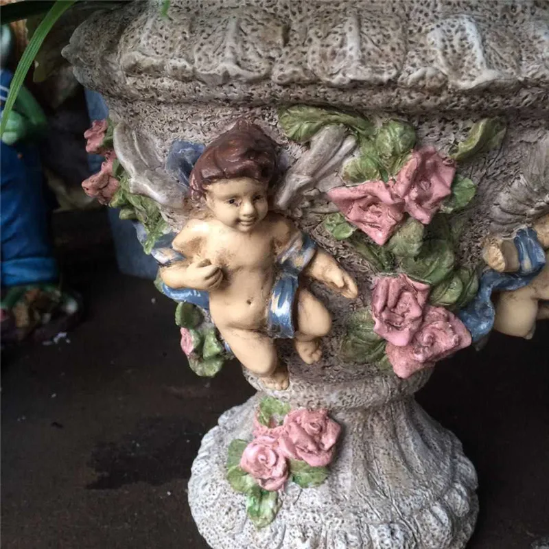 

Retro Vase Statues 3D Cupid Flower Pot Roman Pattern Flower Grass Fairy Angel Sculptures Decoration Garden Vase Crafts R1246
