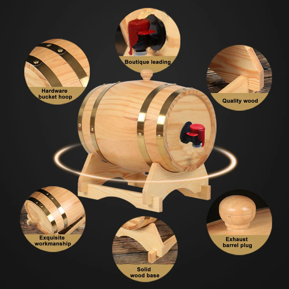 

3L Portable Household Wood Beer Barrel with Stand Vintage Wine Keg Special Dispenser Bucket Home Beer Whiskey Brewing Equipment