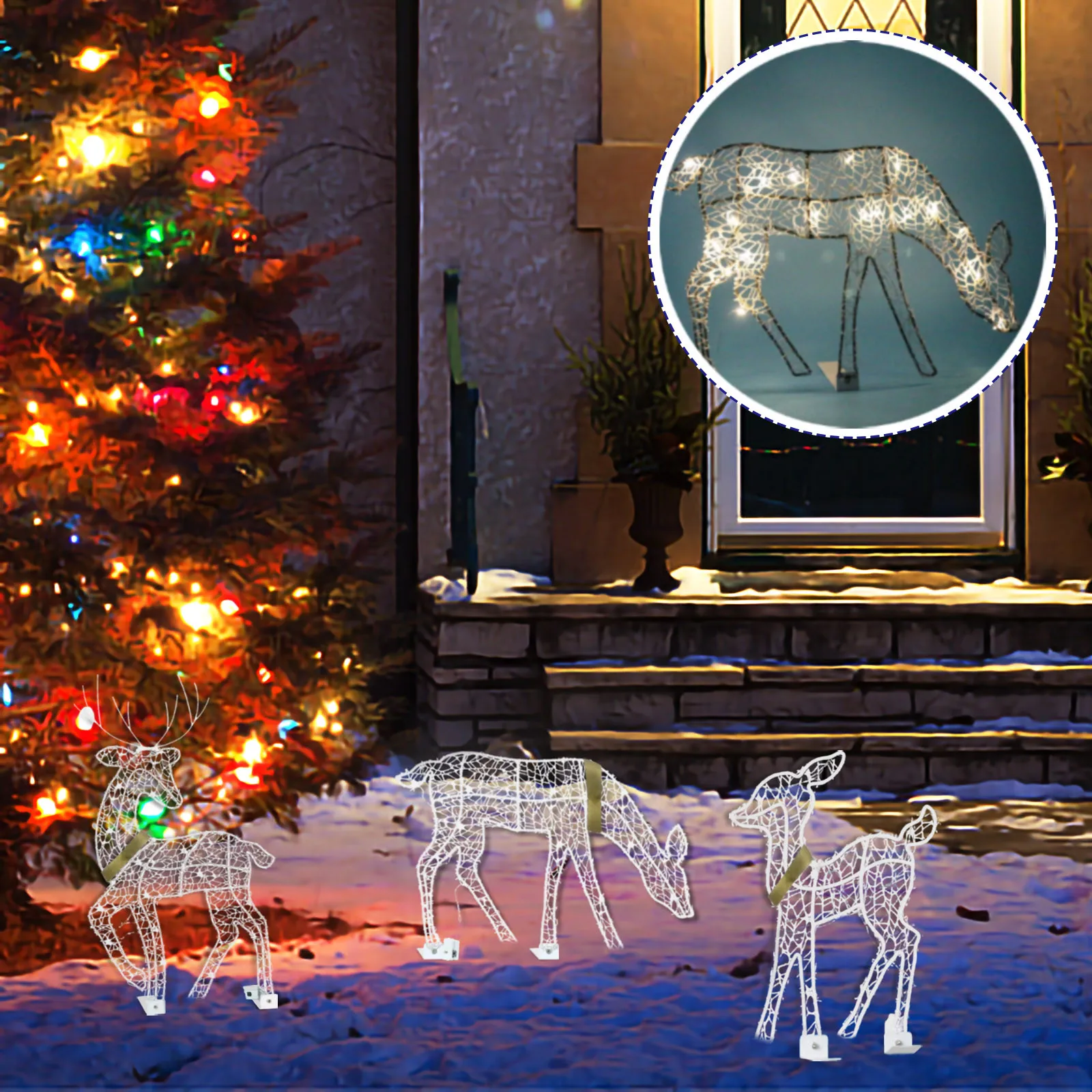 

3x Light-Up Elk Statue Garden Stakes Lights Christmas Ornaments for Lawn Outdoor Courtyard Landscape Lighting Decor