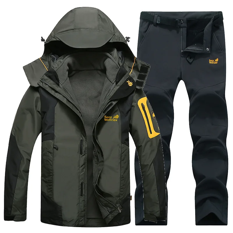 Winter Ski Suit for Men Fleece Warm Windproof Waterproof Skiing Suits Snowboarding Set Male Outdoor Ski jacket+Softshell Pant