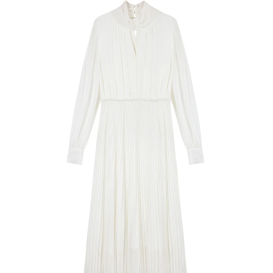 

Elegant Chiffon White Dress Women V-Neck Evening Party Midi Dress Female 2021 Spring Long Sleeve Office One Piece Dress Korean