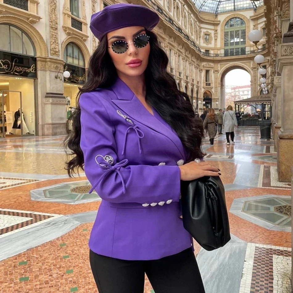 Женский двубортный блейзер с отложным воротником и длинным рукавом - купить по