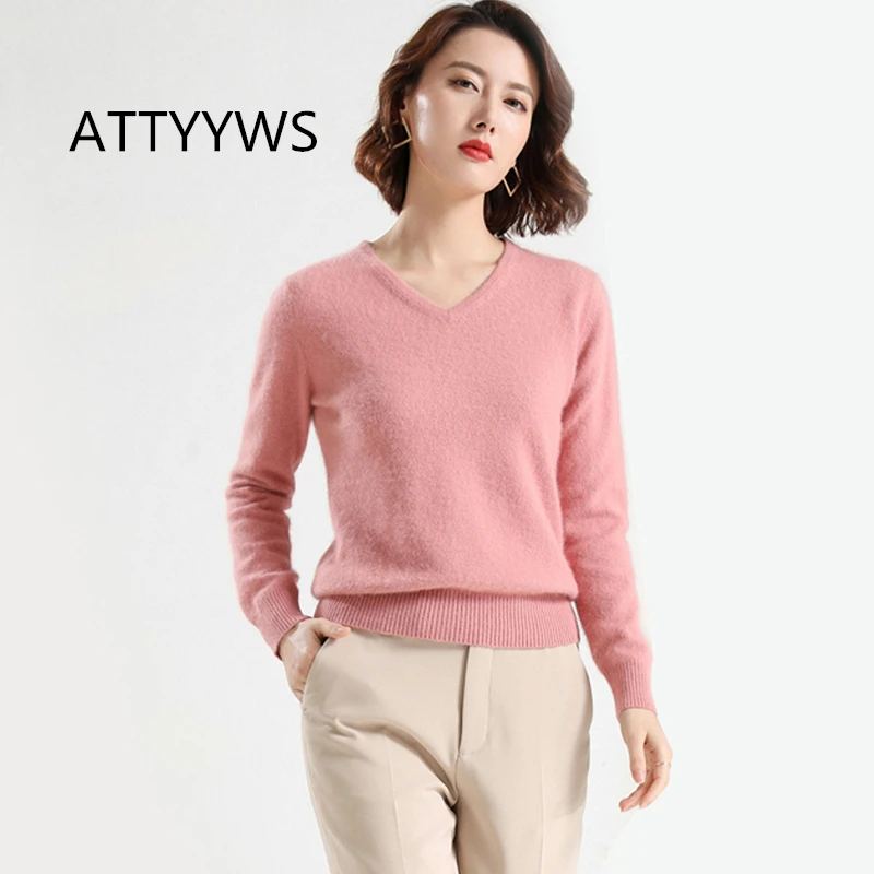 Осень-зима 2019 модный бархатный свитер Женский пуловер с V-образным вырезом