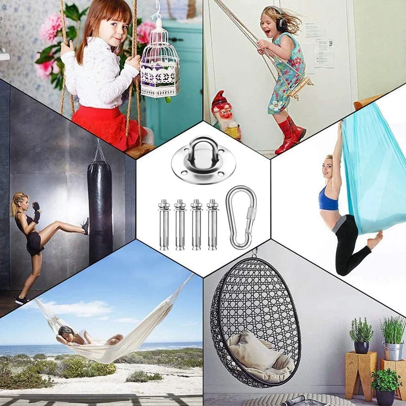 

Swivel Hammock Hooks Stainless Steel 180 Degree Swivel Heavy Duty Swing Hangers Hanging Hooks Kit for Concrete Wooden