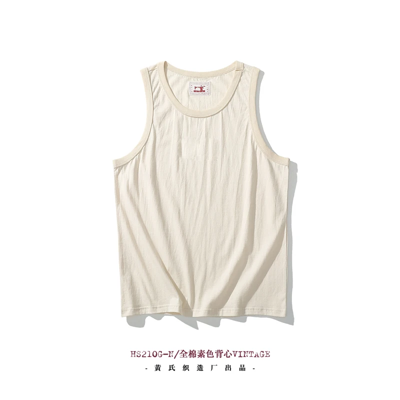 

Akkad Kuti Japanese Retro Casual Tank Top Men Heavyweight Cotton Embryo Color Tops Male Teens Sleeveless Vest Spring Summer 2021