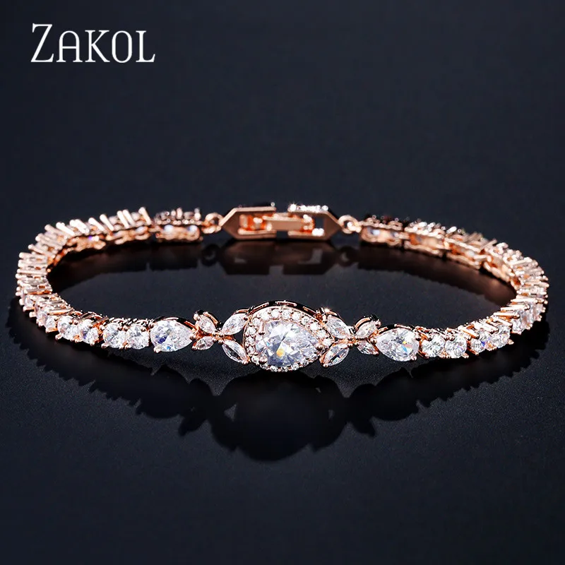 ZAKOL модные капли воды кубического циркония цепи звенья браслеты и для женщин