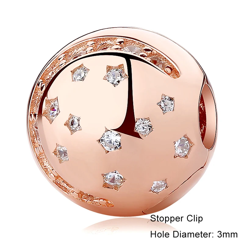 Authentic 925 Sterling Silver Beads Charm Crystal charm Rose Gold Clear CZ Fit Original Pandora Bracelet Women Diy Jewelry