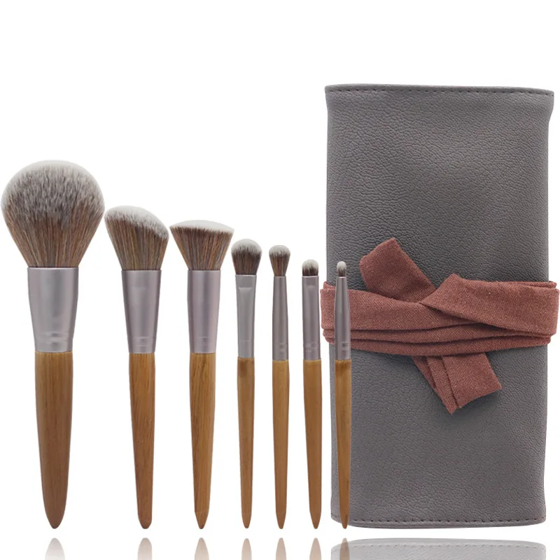 

Makeup Brush Wood Color 7 PCs Makeup Brush Set Set Makeup Brush Bag Beauty Tools Eye Shadow Brush Highlight Brush