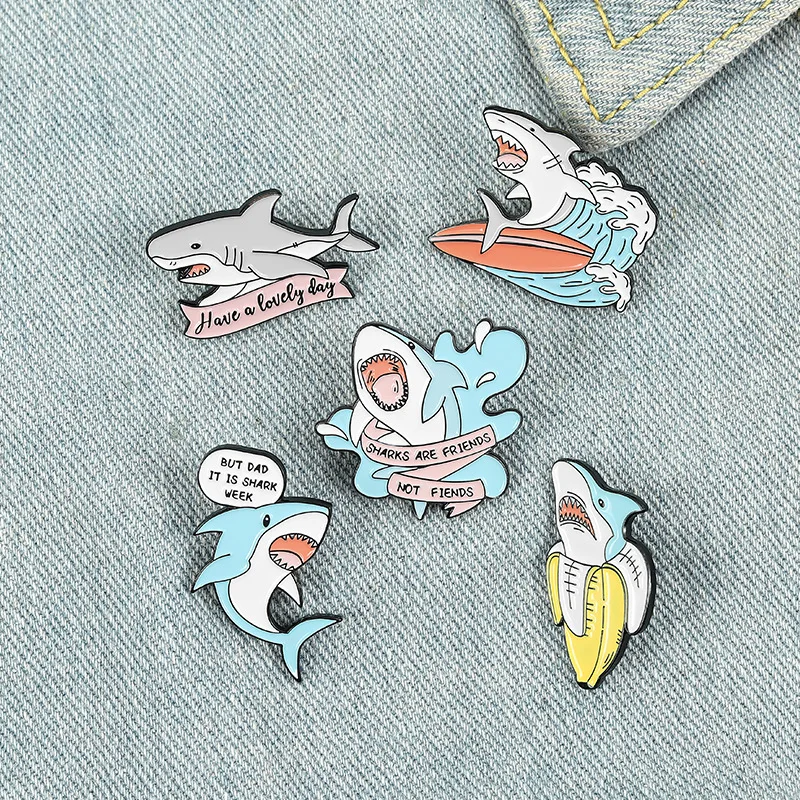 

Cartoons Animal Brooches Personality Enamel Ocean Overlord Shark Lapel Clothes Pin Badge Brooches Gifts For Girls Boys Accessory