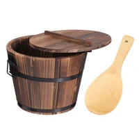wooden rice bucket korean bibimbap bucket japanese cuisine sushi bucket food storage container with lid spoon