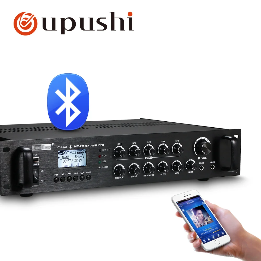 Oupushi 120 Вт bluetooth профессиональный усилитель 5 делений настройки и постоянного