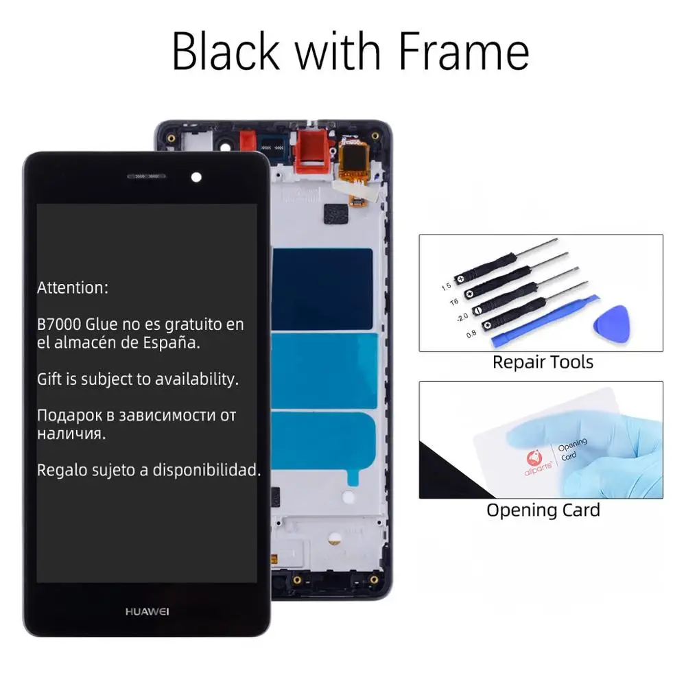 Дисплей для HUAWEI P8 Lite LCD в сборе с тачскрином на рамке 5.0‘’ черный белый золото - Цвет: Black with Frame