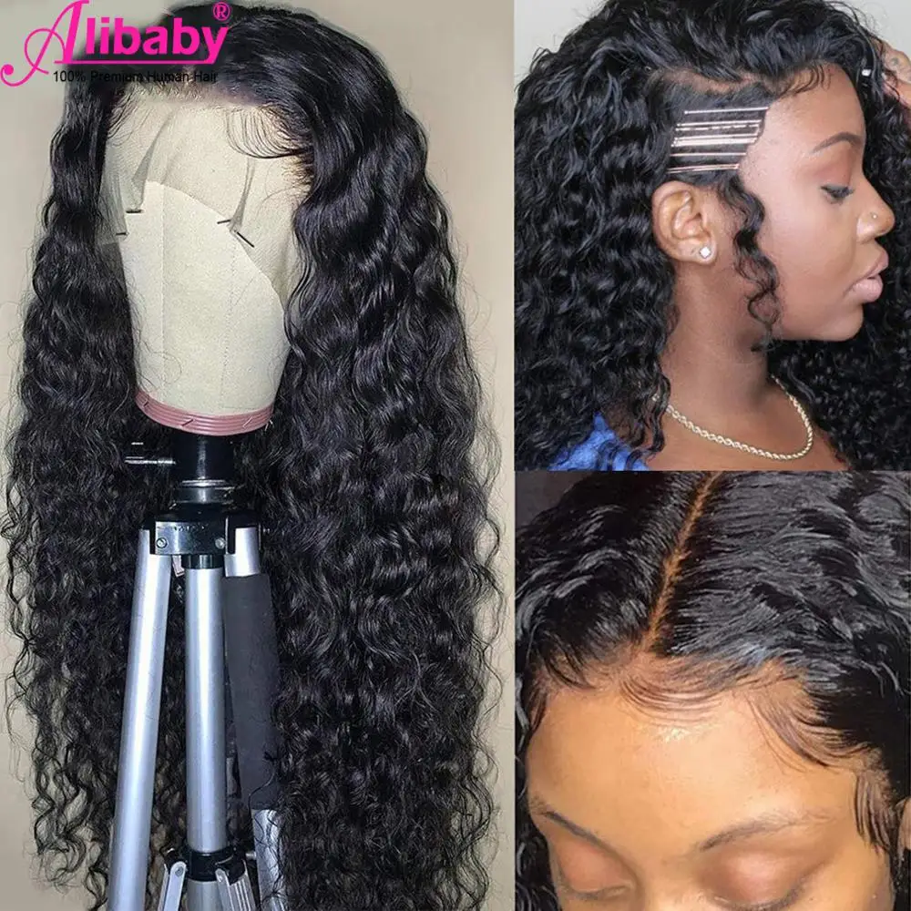 Online Air Gelombang Wig 13X6 Renda Depan Rambut Manusia Wig Untuk WANITA HITAM Pra Dipetik Renda Frontal Wig Dengan Bayi Rambut Remy Penutupan Wig