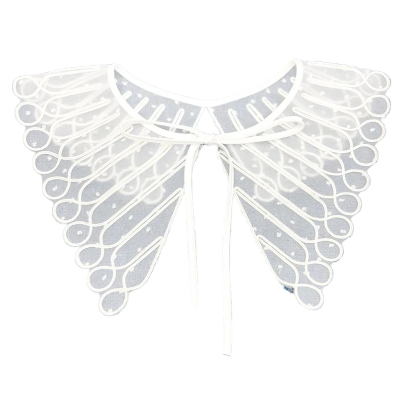 

Lolita Decorative Fake Collar Lace Shawl Embroidery Layered Mesh Dickey Necklace 6XDA